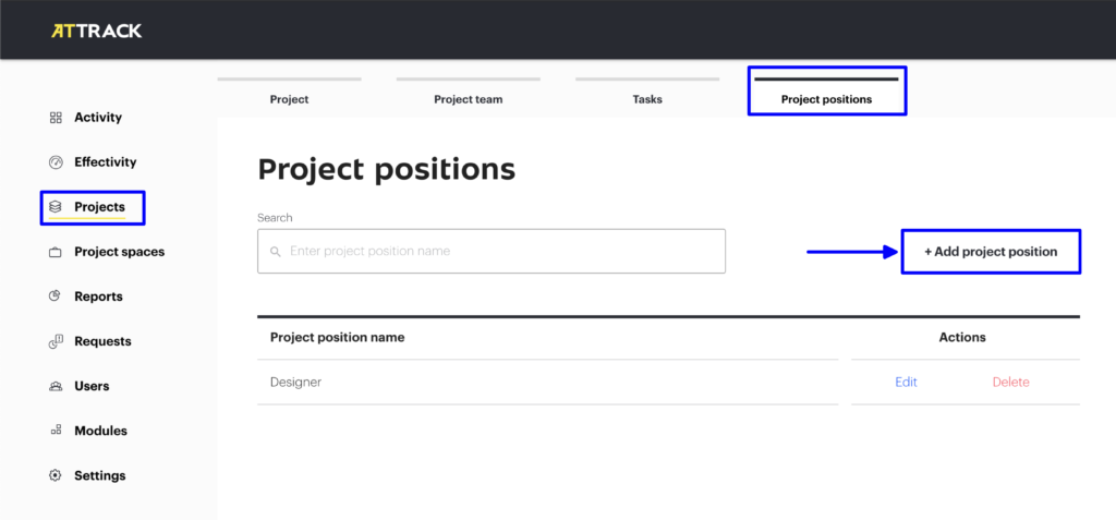 Creating Positions in the Project β AtTrack